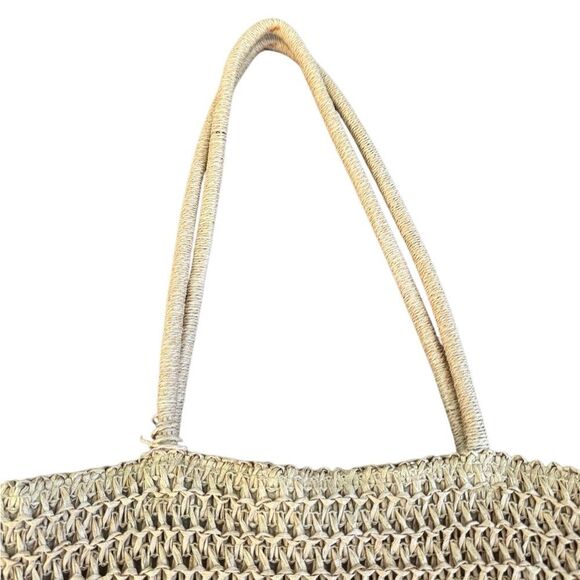 Old Navy Color Block Neutral Straw Shopper Tote Bag - One Size - Picture 3 of 6